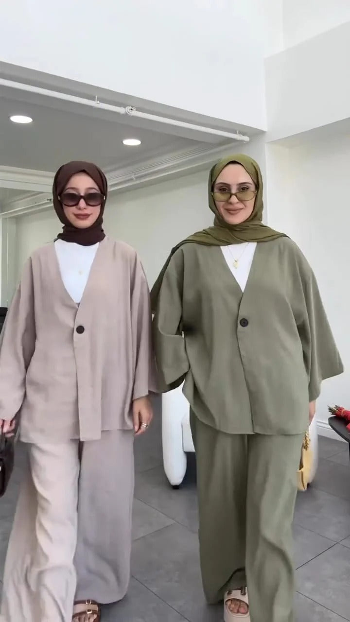 Women's V-Neck Shirt & Trouser Set | Elegant Outfit