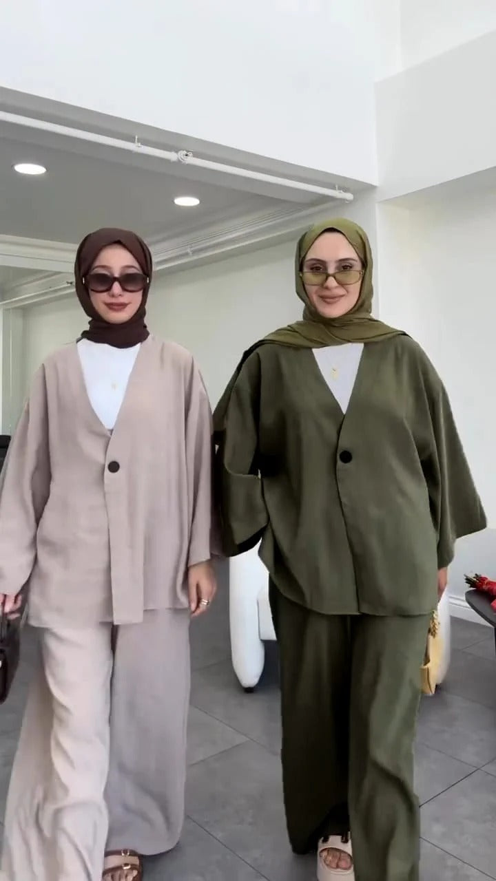 Women's V-Neck Shirt & Trouser Set | Elegant Outfit