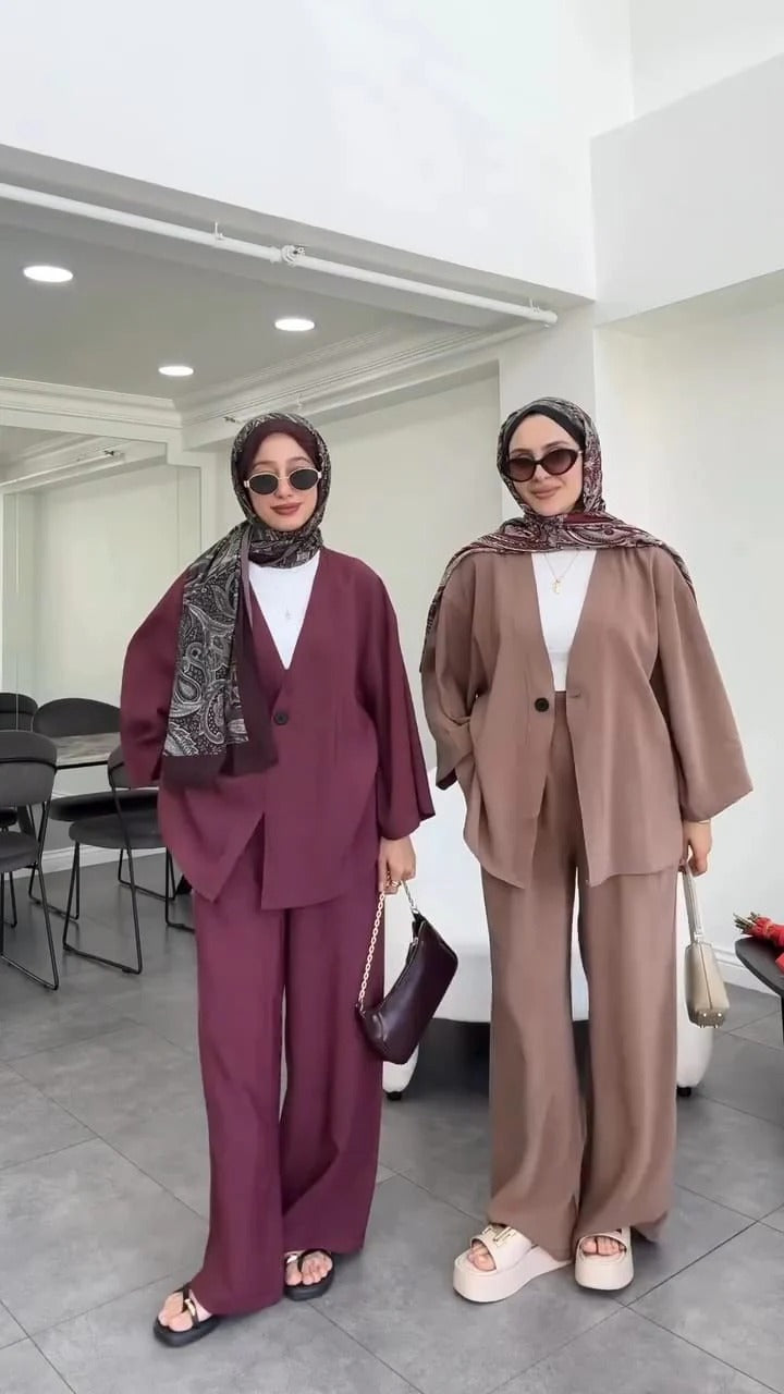 Women's V-Neck Shirt & Trouser Set | Elegant Outfit
