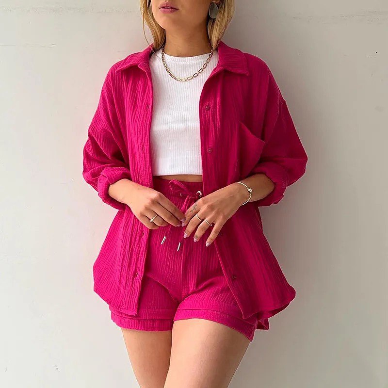 Women's Poly Cotton Shirt & Short Set | Casual Wear