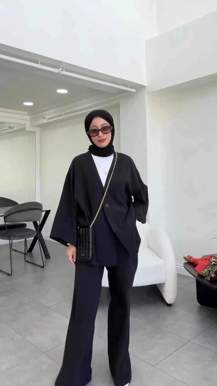 Women's V-Neck Shirt & Trouser Set | Elegant Outfit