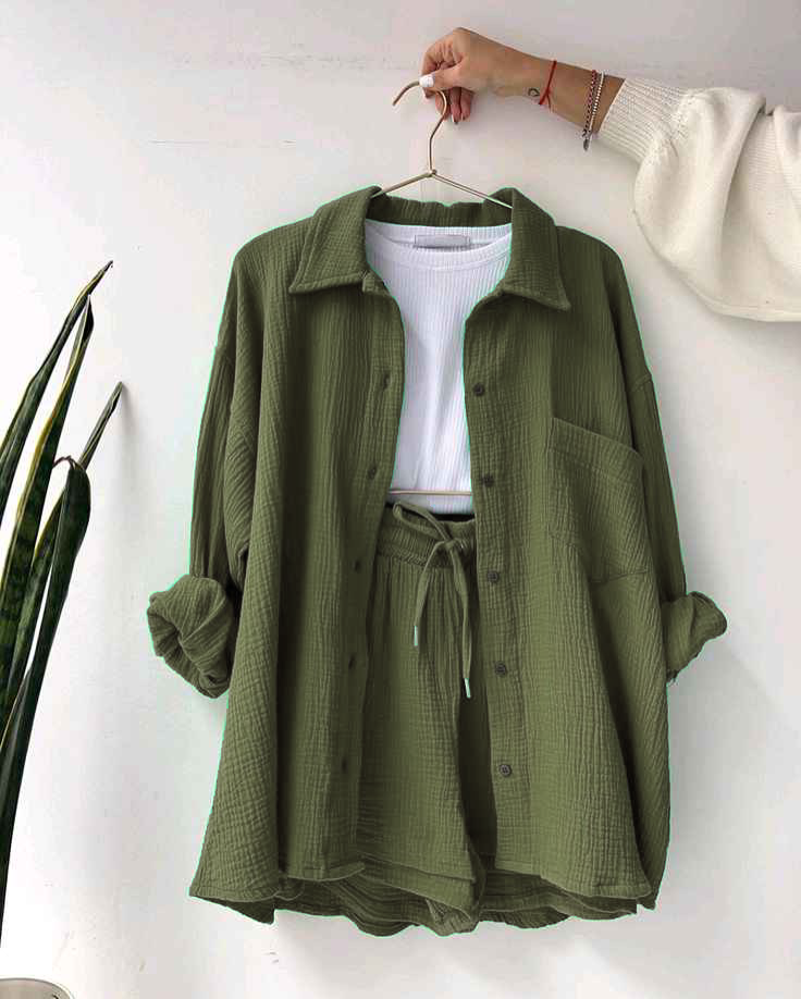 Women's Poly Cotton Shirt & Short Set | Casual Wear