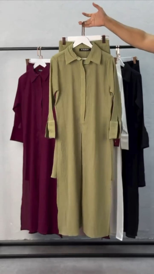 Women's Long Shirt & Loose Trouser Set | Casual Outfit
