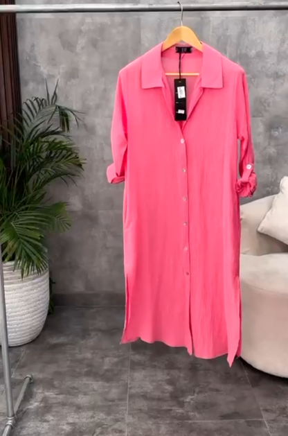 Styli Solid Button-Down Shirt Maxi Dress