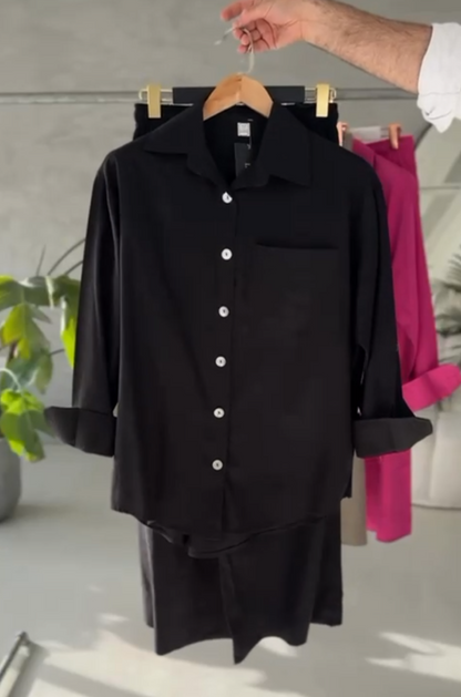 Drop Collar Shirt Set for Women | Casual Outfit | Malabis