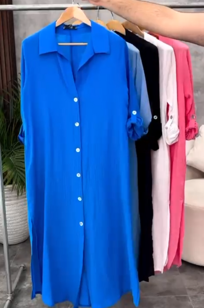 Styli Solid Button-Down Shirt Maxi Dress