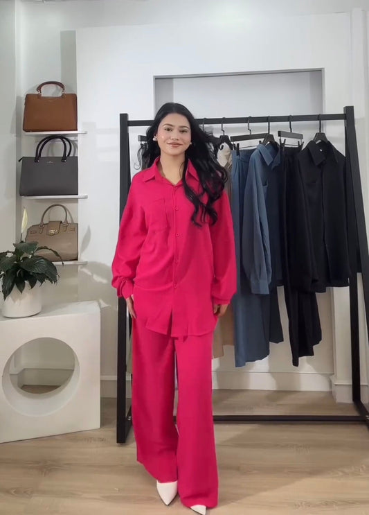 Women’s Pink & Black Shirt & Trouser Set | Malabis Co-ord