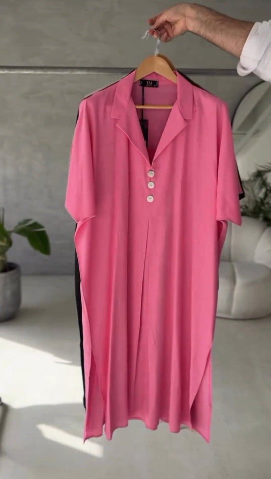 Styli Solid Button-Down Shirt Maxi Dress | Elegant Style