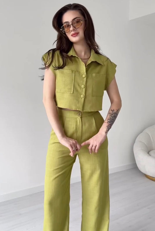 Women Linen Shirt & Trouser Set | Malabis Fashion Outfit